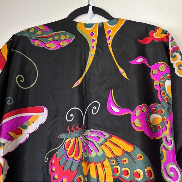 Smithsonian Institution Thai Silk Butterfly Caftan Kaftan One Size Travel Resort - Picture 8 of 10